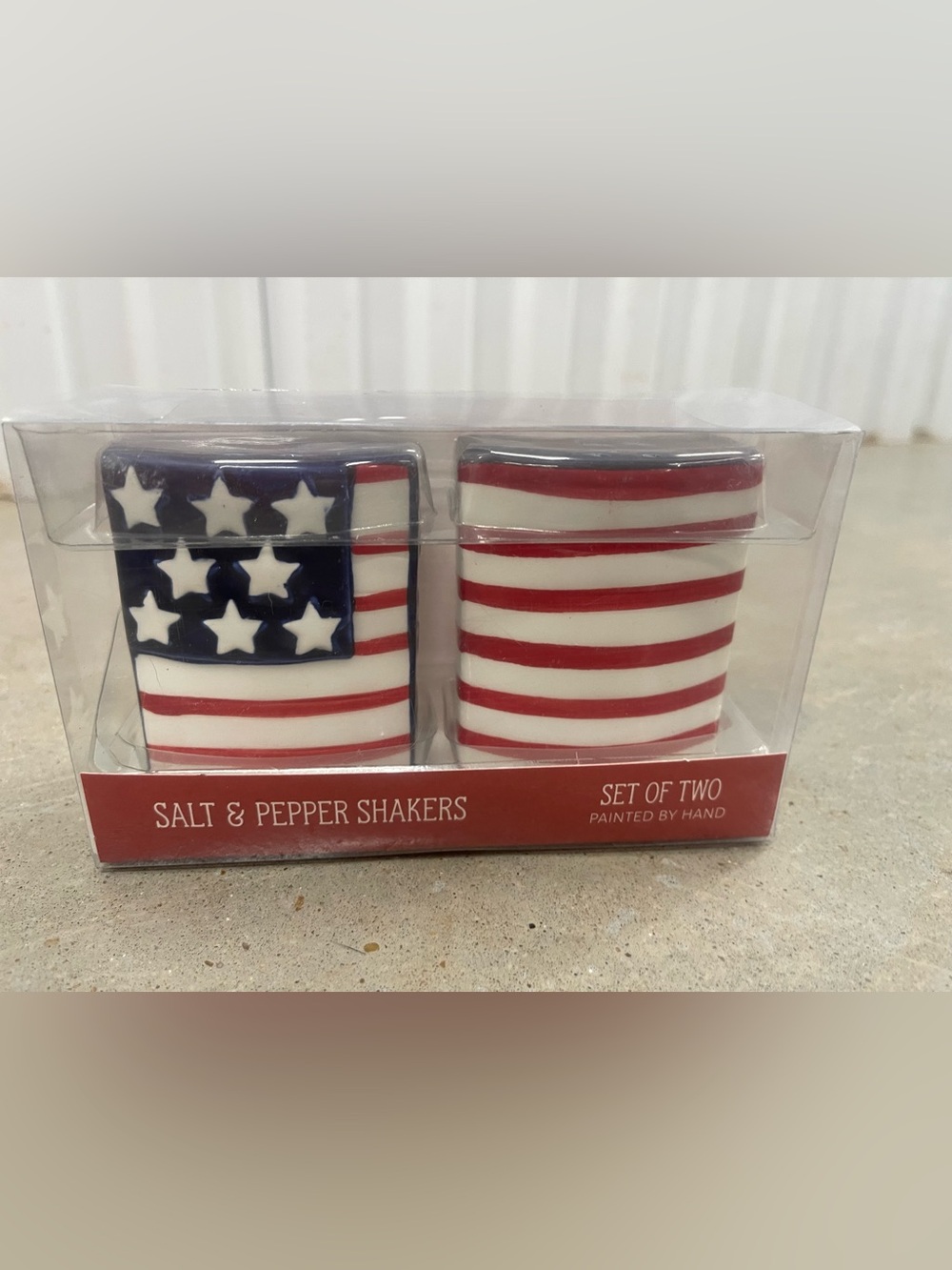 Red White & Blue HandPainted Patriotic stars and stripes salt and pepper shakers